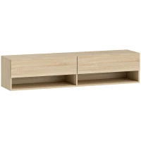 HOMCOM Mueble de TV Suspendido 2 Cajones Abatibles 2 Estantes Abiertos para Televisión 60 Pulgadas 140x32x31 cm Madera Natural(m-1)