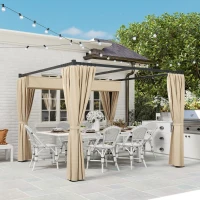 Outsunny Pergola da Giardino con Tetto Retrattile e Tende, in Metallo e Poliestere, 300x300x227 cm, Beige(m-8)