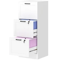 HOMCOM Caisson bureau, meuble rangement bois 3 tiroirs et serrure, barres de suspension réglables, 40 x 40 x 101 cm, blanc(m-12)