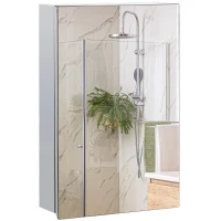 kleankin Armário de Casa de Banho com Espelho Armário de Parede para Casa de Banho com Porta e 3 Prateleiras de Armazenamento para Duche 39x12x60cm Prata(m-1)