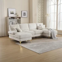 Modern U-Shaped Sectional Sofa with Double Chaise Lounge, Soft Chenille Modular Couch for Living Room, 272L x 136W x 88H cm, Beige(m-5)