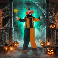 HOMCOM 190cm Life Size Animated Clown Halloween Decoration, Scary Halloween Animatronics Decor with Sound Touch Activated(m-9)