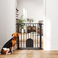 PawHut Dog Gate with Cat Flap Pet Safety Gate Barrier, Stair Pressure Fit, Auto Close, Double Locking, 75-82 cm Black(m-9)