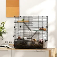 PawHut Jaula para Animales Pequeños con Múltiples Niveles Bandeja y Accesorios Incluidos 73x47x80 cm Negro(m-2)
