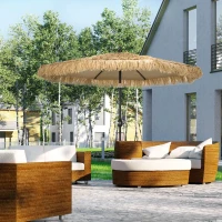 Outsunny Parasol de jardin extérieur à franges parasol inclinable avec ouverture fermeture manivelle 2,65 m kaki(m-2)