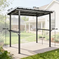 Outsunny Grillpavillon 2,71 x 1,82 m Gartenpavillon mit Pultdach, Seitenregalen UV-Schutz 50+ Schwarz(m-3)