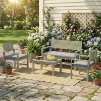 Outsunny 4 Seater Wooden Garden Furniture Set with Loveseat, Armchairs, Table, Acacia Wood Garden Sofa Set, Light Grey(m-10)