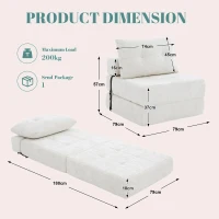 Cozy Convertible Floor Sofa Bed with Button-Tufted Detailing, Soft Chenille Folding Sleeper Couch for Living Room, 180L x 79W x 57H cm, Beige(m-3)