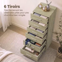 HOMCOM Commode 6 Tiroirs, Meuble de Rangement, Style Moderne, pour Chambre à Coucher, Entrée, Couloir, 40x40x110cm, Chêne(m-4)