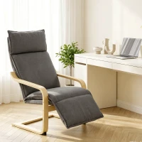 HOMCOM Poltrona de Sala em Tecido Efeito Linho com Apoio para os Pés, Baloiço Suave, Encosto Alto e Assento Largo, Cinzento Escuro(m-9)