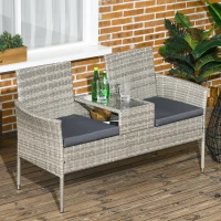 Outsunny Two-Seat Rattan Chair, with Middle Table - Light Grey(m-10)