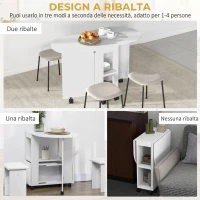 HOMCOM Tavolo da Pranzo Pieghevole per 2-4 Persone, 120x60x77 cm con 6 Ruote, Ripiani a 2 Livelli, 2 Ribalte, Salvaspazio, Bianco(m-4)