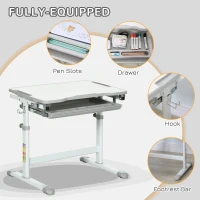 HOMCOM Kids Desk and Chair Set, Student Adjustable Writing Desk, with Drawer, Pen Slot, Hook - Grey(m-5)