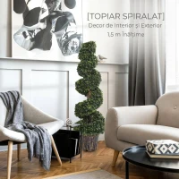 Outsunny Set 2 Plante Artificiale de Buxus în Formă de Spirală pentru Interior și Exterior cu Ghiveci, Ø32x120 cm, Verde(m-4)