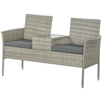Outsunny Two-Seat Rattan Chair, with Middle Table - Light Grey(m-11)