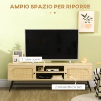 HOMCOM Mobile Porta TV fino 60" in Legno e Rattan Stile Boho con 2 Armadietti, 50x39x48.3cm, Naturale(m-4)