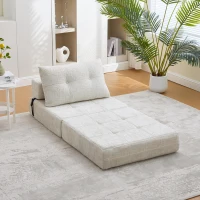 Cozy Convertible Floor Sofa Bed with Button-Tufted Detailing, Soft Chenille Folding Sleeper Couch for Living Room, 180L x 79W x 57H cm, Beige(m-9)