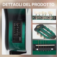 HOMCOM Chitarra Elettrica 38 Pollici, per Principianti Junior e Adulti con Finitura Lucida, Custodia, Tracolla, Plettri e Corde di Ricambio, Verde Scuro(m-6)