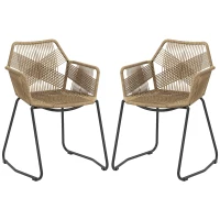 HOMCOM Set 2 Sedie da Pranzo Stile Boho da Interno in Rattan PE con Schienale Basso e Braccioli, Giallo(m-11)