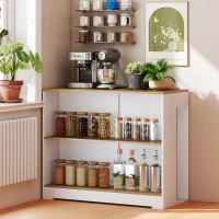 HOMCOM Table de bar, table haute cuisine à 3 niveaux 2 compartiments ouverts, plateau effet bois naturel 113 x 60 x 90 cm blanc(m-8)