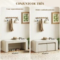 HOMCOM Conjunto de 3 Bancos Grande e 2 Pequenos Bancos Modernos em Veludo 104x44x48 cm Creme(m-4)