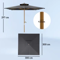 Outsunny 3 m Square Garden Parasol - Black(m-3)