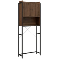 kleankin Meuble étagère dessus WC étagère de salle de bain placard 2 portes et niche 68 x 25,5 x 172,5 cm marron noir(m-12)