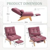Cozy Reclining Accent Chair with Foldable Ottoman and Lumbar Pillow, Soft Adjustable Lounger for Living Room, 127L x 73W x 90H cm, Wine Red(m-3)