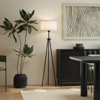 HOMCOM Candeeiro de Pé Moderno Candeeiro de Pé para Sala de Estar com Ecrã Redondo Tripé e Suporte para Lâmpada E27  Ø37x152 cm Branco e Preto(m-11)