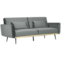 HOMCOM Divano Letto 3 Posti con Design Clic Clac e 2 Cuscini, in Tessuto Effetto Velluto, 206x81x83 cm, Grigio(m-1)