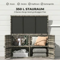 Outsunny Rattan Auflagenbox 350L 2-Ebenne Kissenbox mit Deckel Hebestangen Tragegriffe 118 x 57 x 69 cm Mischgrau(m-4)
