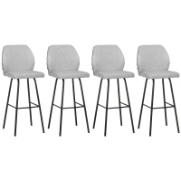 HOMCOM Bar Stools Set of 4, Linen-Touch Upholstered Bar Chairs, Kitchen Stools with Backs and Steel Legs for Dining Room, Light Grey(m-10)