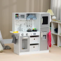 AIYAPLAY Toy Kitchen with Lights, Sounds, Apron and Chef Hat, Ice Maker, Microwave, for Ages 3-6 Years - White(m-10)