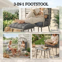 Outsunny Garden Egg Chair with Footstool, Rattan Indoor Outdoor Lounge Chair and Ottoman Set with Thick Cushions, Light Grey(m-7)