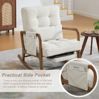 Cozy Rocking Chair with Adjustable Footrest and Side Pocket, Soft Corduroy Glider Armchair for Nursery, 92L x 80W x 70H cm, Beige(m-4)