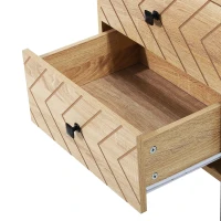 HOMCOM Table de Chevet Table de Nuit Style Graphique 48L x 39,5l x 60H cm tiroirs métal Noir Bois Clair(m-4)