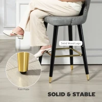 HOMCOM Bar Stools Set of 2, PU Leather Barstools with Back, Footrest and Wood Legs for Kitchen, Counter, Breakfast Bar, Grey(m-7)