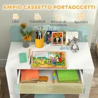 AIYAPLAY Set Scrivania per Bambini con Cassetto e Sedia con Schienale a Orsetto, Età 3-8 Anni, Verde(m-5)