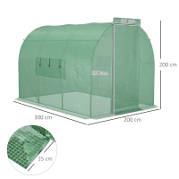 Outsunny Large Polytunnel Walk In Greenhouse, Plant Gardening Tunnel Green House with Metal Hinged Door, Galvanised Steel Frame & Mesh Windows, Green (3 x 2 m)(m-3)