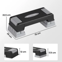 SPORTNOW Stepper Fitness Aérobic 3 Niveaux, Hauteur Réglable 12/17,5/22,5 cm, Surface Antidérapante, Charge 250 kg, Gris(m-3)