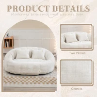 Cozy Oversized Bean Bag Sofa with 2 Matching Pillows, Soft 2-Seat Sectional Couch for Living Room and Bedroom, 145L x 95W x 63H cm, Beige(m-6)