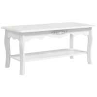HOMCOM Couchtisch Kaffeetisch mit Ablage Wohnzimmertisch Beistelltisch mit Gravur und gebogenen Beinen Holz Weiß 94x44x43cm(m-12)