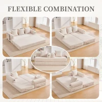 Cozy Compressible Folding Sofa with Detachable Metal Frame, Soft Modular Sectional Couch for Small Apartment, 110L x 33W x 33H cm, Beige(m-4)