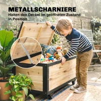 Outsunny Garten-Aufbewahrungsbox, 121 Liter, 2 Räder, wetterfest, Metallscharniere, Naturholz, 100x50x43 cm(m-6)