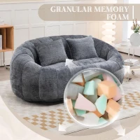 Cozy Oversized Bean Bag Sofa with 2 Matching Pillows, Soft 2-Seat Sectional Couch for Living Room and Bedroom, 145L x 95W x 63H cm, Grey(m-4)