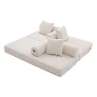 Cozy Compressible Folding Sofa with Detachable Metal Frame, Soft Modular Sectional Couch for Small Apartment, 110L x 33W x 33H cm, Beige(m-15)