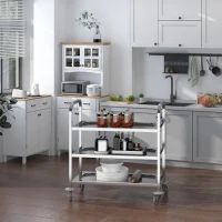 HOMCOM Carrinho de Cozinha Polivalente Carrinho de Apoio com Rodinhas, Prateleiras Ilha de Cozinha 3 Níveis de Carga 50kg Aço Inoxidável(m-8)