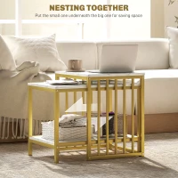 HOMCOM Modern Coffee Table Set of Two, Marble-Effect Nesting Side Tables with Steel Frame for Living Room, Gold Tone(m-4)