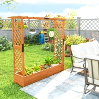 Outsunny Hochbeet mit Rankengitter und Dach, für Blumen, Obst, Gemüse, Kräuter, 196 x 44 x 181 cm, Holz, Orange(m-8)