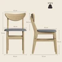 HOMCOM 2er-Set Esszimmerstühle, Küchenstühle, gepolsterte Leinen-Sitze, geschwungene Rückenlehne, Grau und Naturholz(m-3)